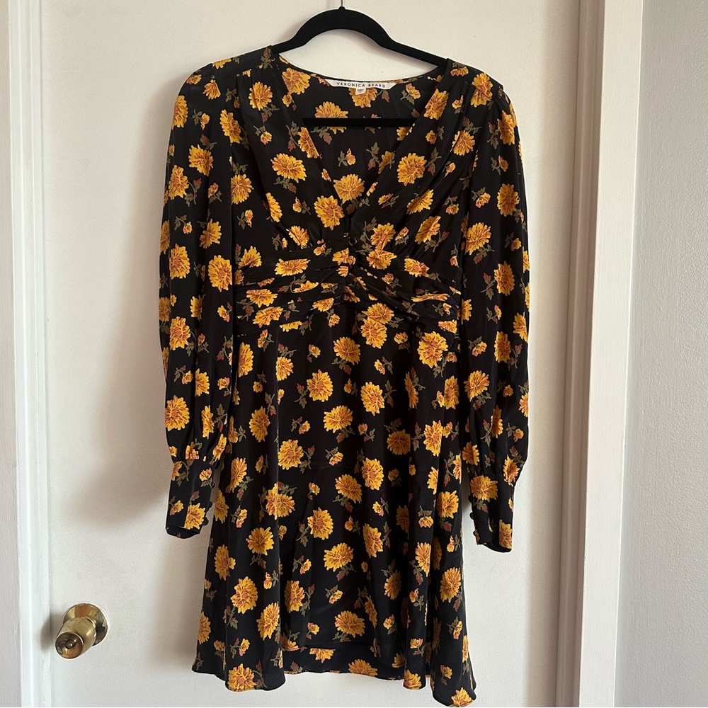 Veronica Beard Marion Ruched Floral Print Washed-Silk Mini Dress